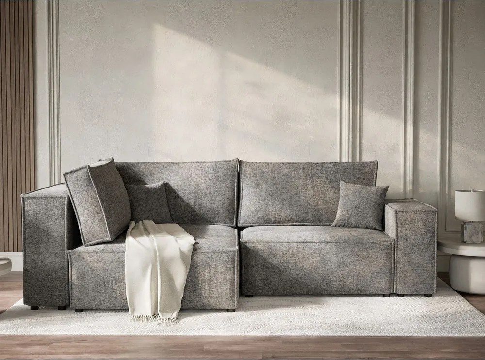 Szary rozkładany/ze schowkiem narożnik z tkaniny szenilowej (lewostronny/w kształcie litery L) Tonga – Maison de Rêve