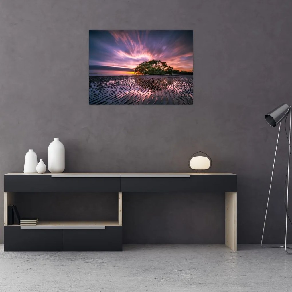 Obraz na szkle - drzewo na plaży (70x50 cm)