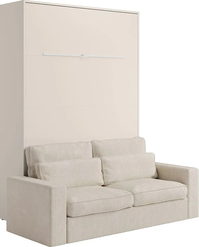 Łóżko chowane w szafie  w szafie 160 x 200 cm - Otwieranie pionowe ręczne - Z oświetleniem LED - Beżowe + Kanapa - RAPILI