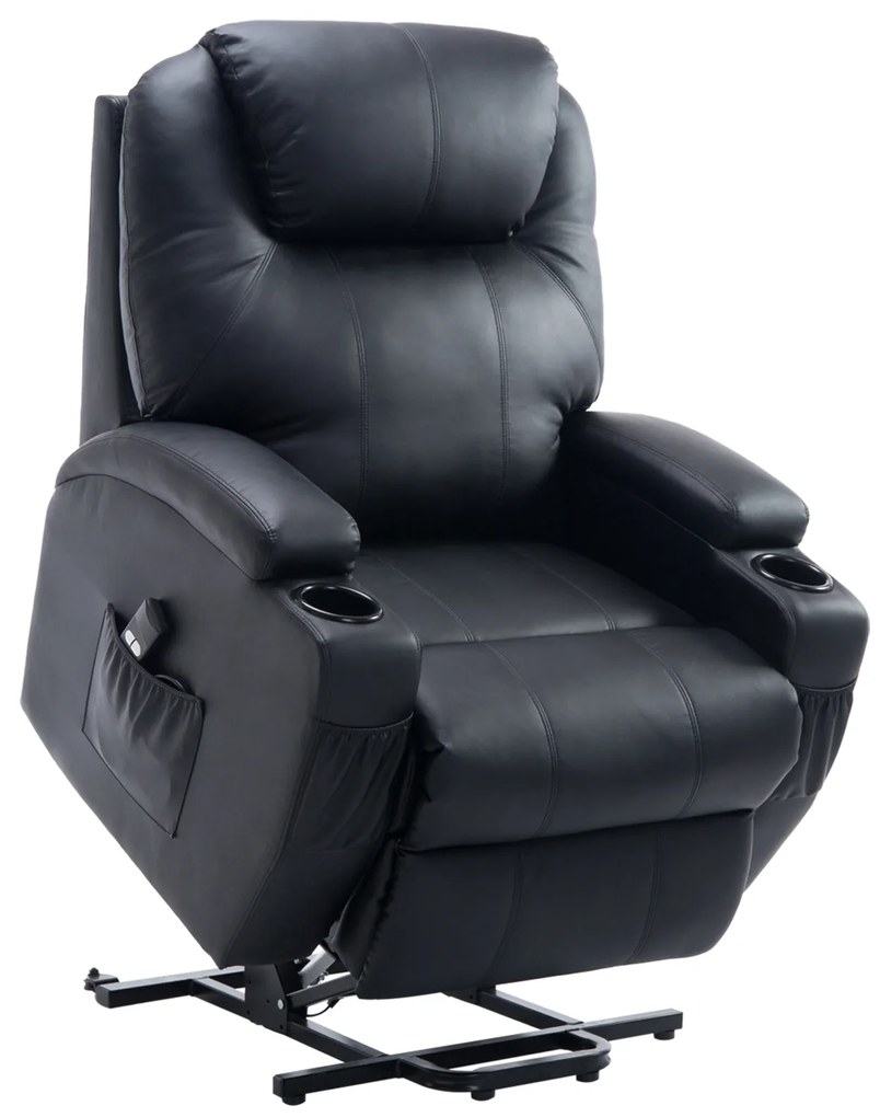 HOMCOM Fotel telewizyjny z funkcją podnoszenia i masażu sztuczna skóra czarny wygodny fotel do relaksu | Aosom PL