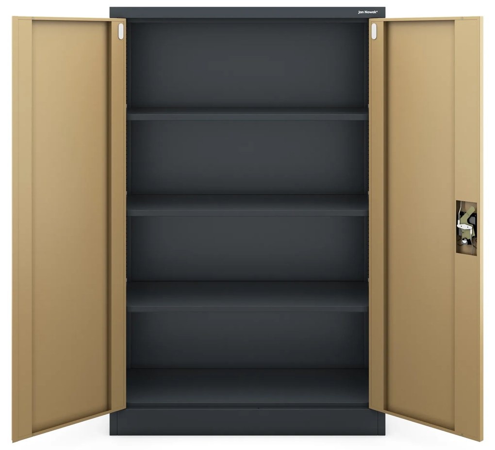 Szafa biurowa metalowa niska z 3 półkami antracytowa/orzech, 900x1400x400 mm: KEVIN Eco Design