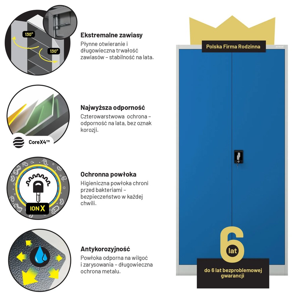 Szafa na dokumenty biurowa metalowa szaro-niebieska: JAN H, 900 x 1950 x 400 mm