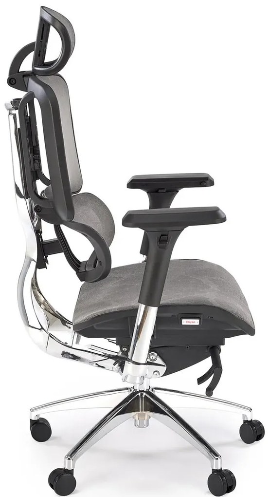 Ergonomiczny obrotowy szary fotel regulowany z zagłówkiem do 150 kg - Tipo