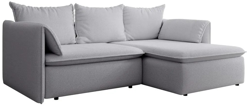 Kanapa narożna prawostronna rozkładana z szarą teksturowaną tapicerką - TEODORA