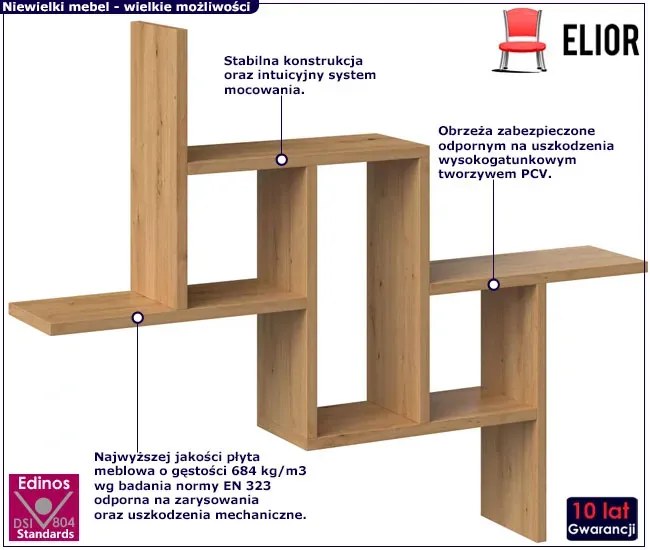 Skandynawski regał wiszący w kolorze dąb artisan Galapi 4X