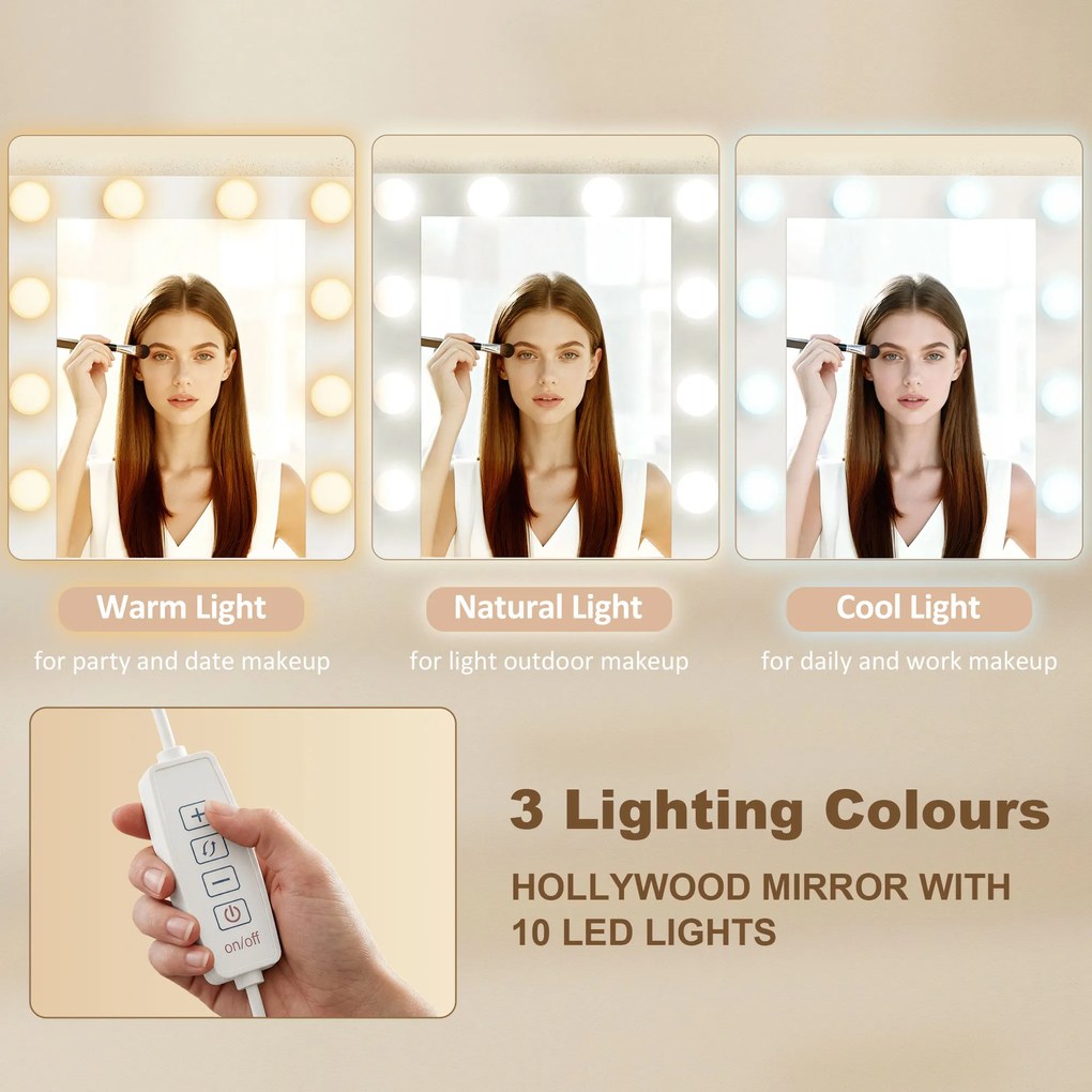 HOMCOM Toaletka z podświetlanym lustrem i tapicerowanym stołkiem, zestaw do makijażu z 6 szufladami i półkami, Biały | Aosom PL