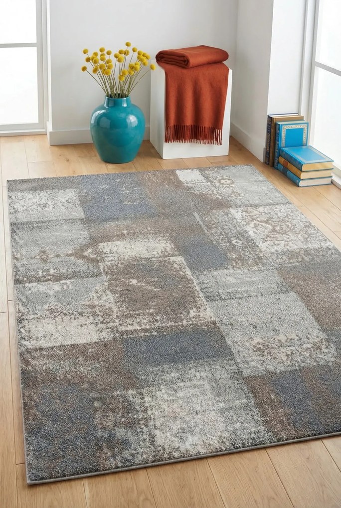 Prostokątny dywan w kwadratowe wzory Dąb D3-C33