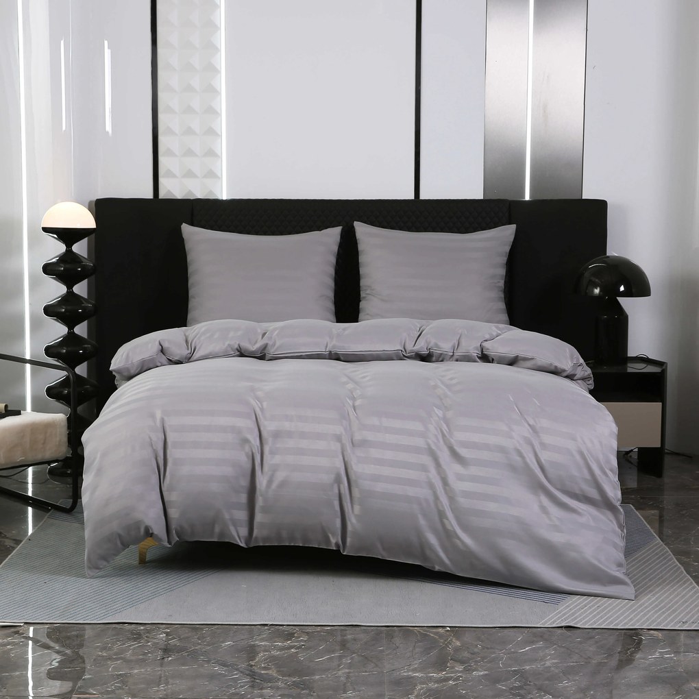 PrzytulneMieszkanie.pl PrzytulneMieszkanie.pl Hotelowa pościel z mikrowłókna JASMINE jasnoszara - pasek 2 cm, hotelowa kieszeń Rozmiar pościeli: 2 szt 70 x 90 cm | 200 x 220 cm