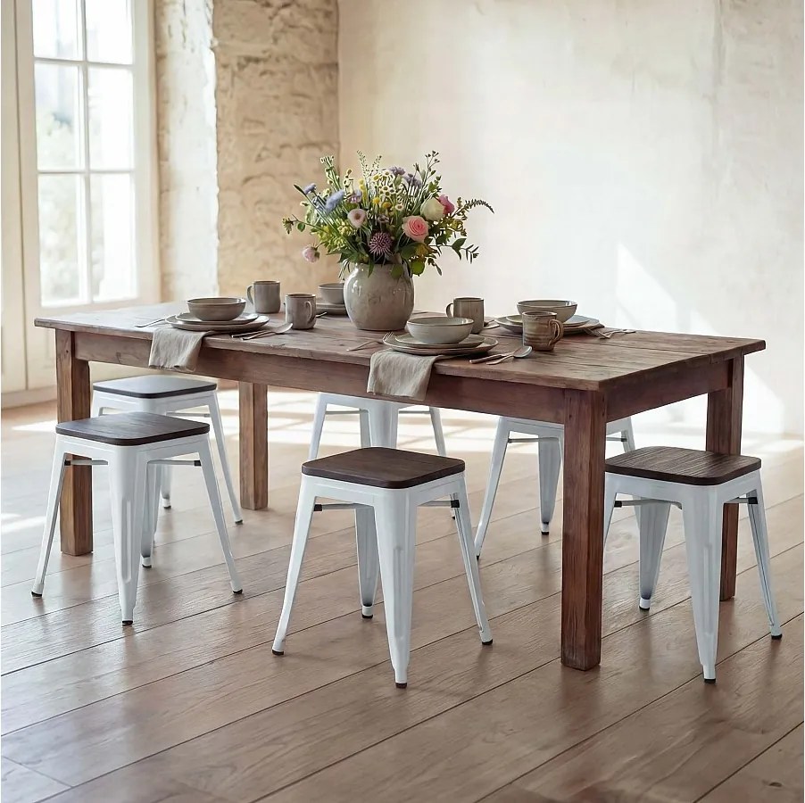 Taboret MCW-A73 (zestaw 6 sztuk) Drewniane siedzisko, białe