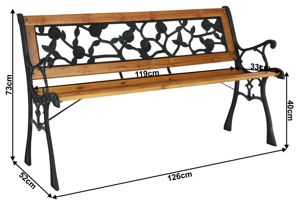 Ławka ogrodowa Faiza, czarna, 126 x 52 x 73 cm