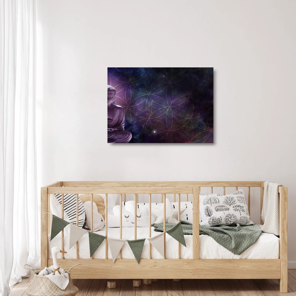 Obraz na szkle - Budda z kwiatami życia (70x50 cm)