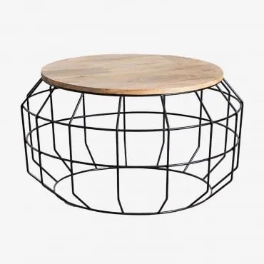 Stolik Kawowy Okrągły Ø70 Cm Z Drewna Mango Koti Czarna - Sklum