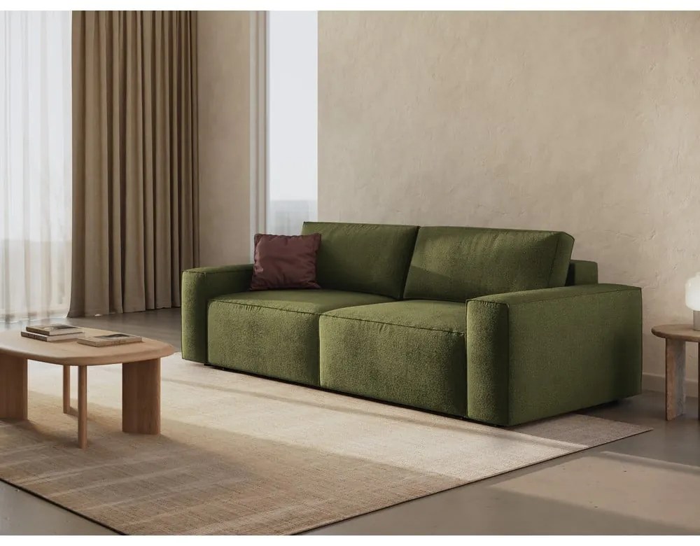 Ciemnozielona rozkładana sofa z materiału bouclé 247 cm Jodie – Micadoni Home