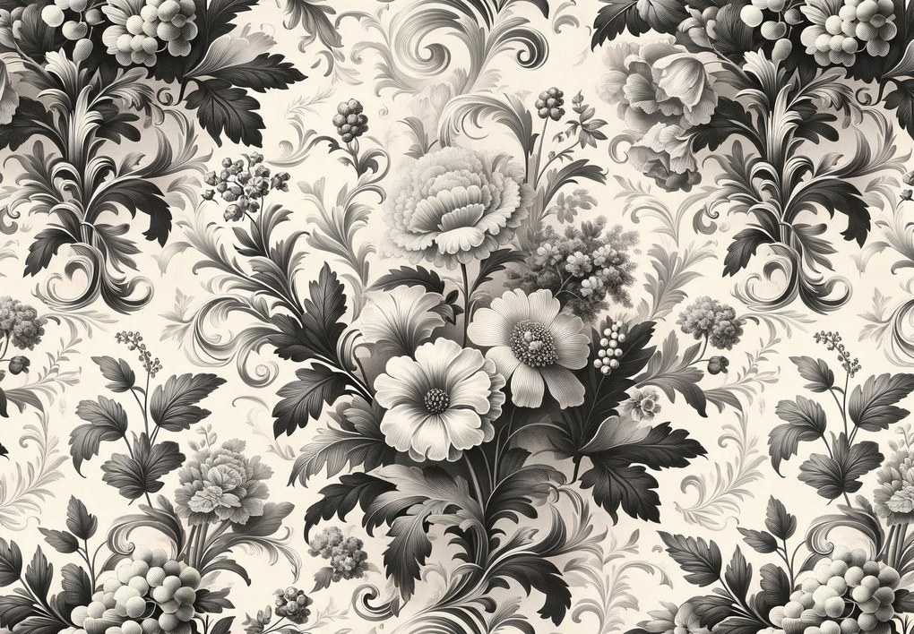 Fototapeta - Czarno-białe kwiaty (196x136 cm)
