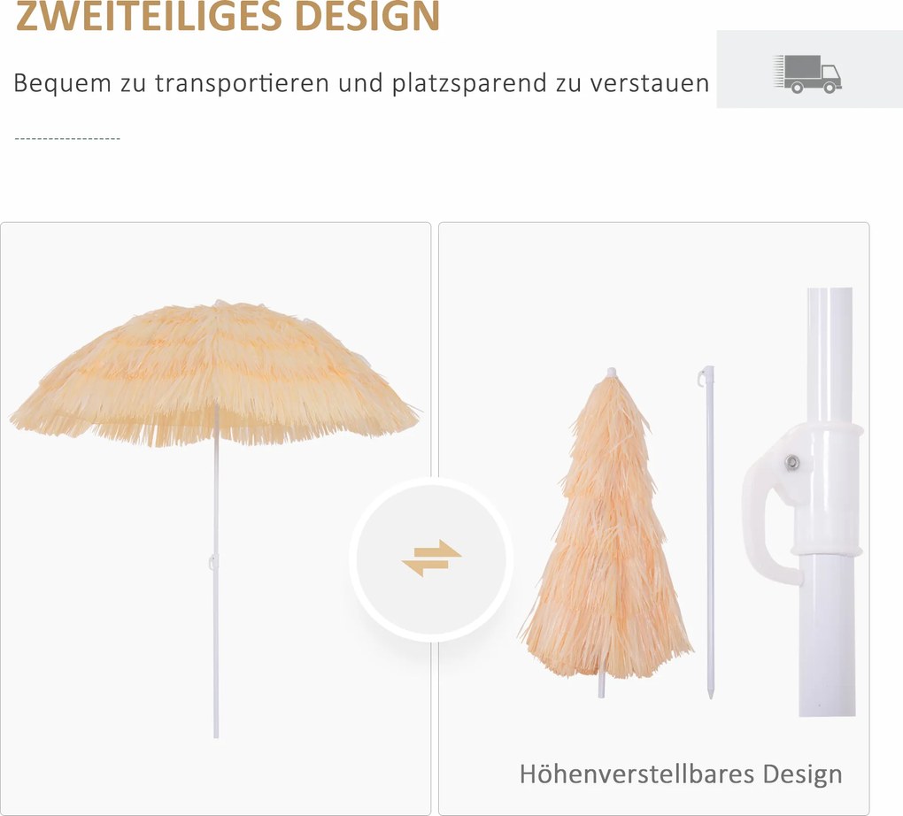 Outsunny Parasol Hawajski Beżowy Ø160 cm Parasol Plażowy Ogrodowy Imprezowy Wielokolorowy Stylowy Ochrona przed Słońcem | Aosom PL