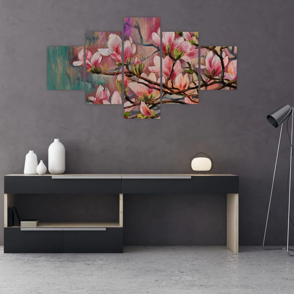 Obraz - Obraz olejny, Kwitnąca sakura (125x70 cm)