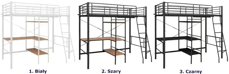 Białe metalowe łóżko z biurkiem i regałem 90x200 cm R7-Z44