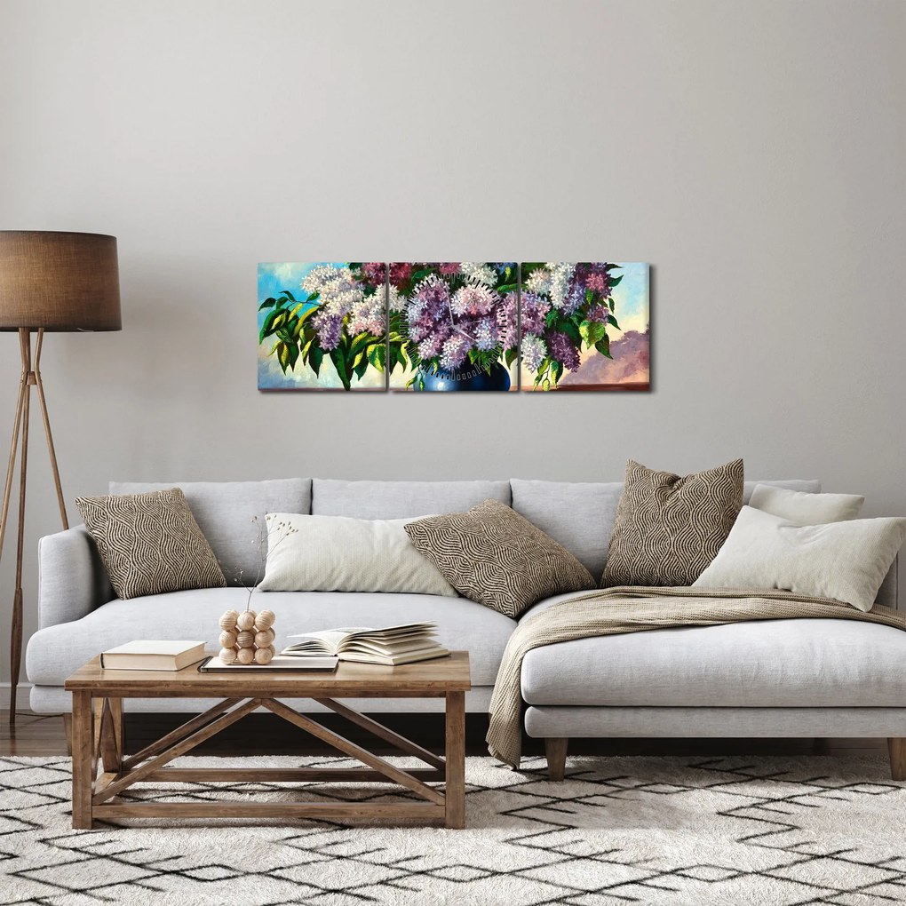 Obraz - Bukiet bzu (z zegarem) (90x30 cm)