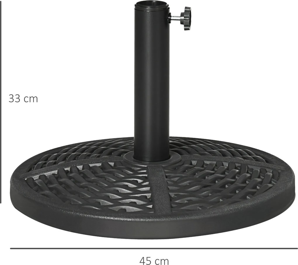 Outsunny Stojak na Parasol z Betonu, Stojak z Rurą Stalową, Okrągły Uchwyt, dla Balkonu, Tarasu, Ogrodu, Czarny