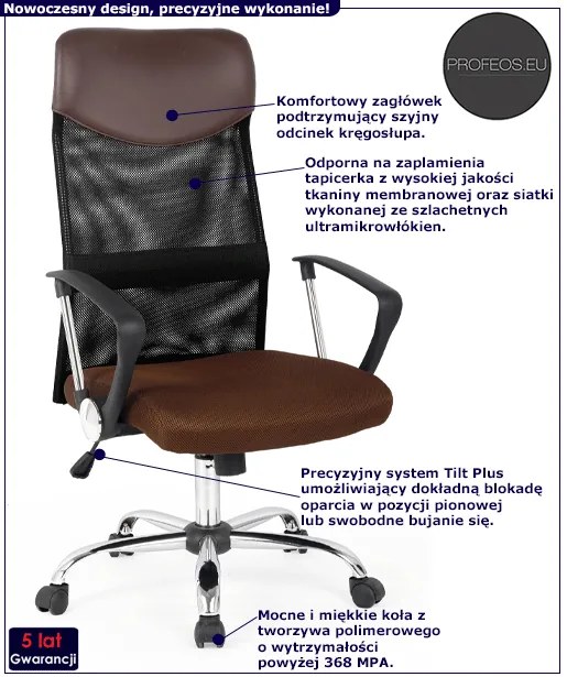 Brązowy Fotel Nowoczesny Biurowy Obrotowy N4-M94