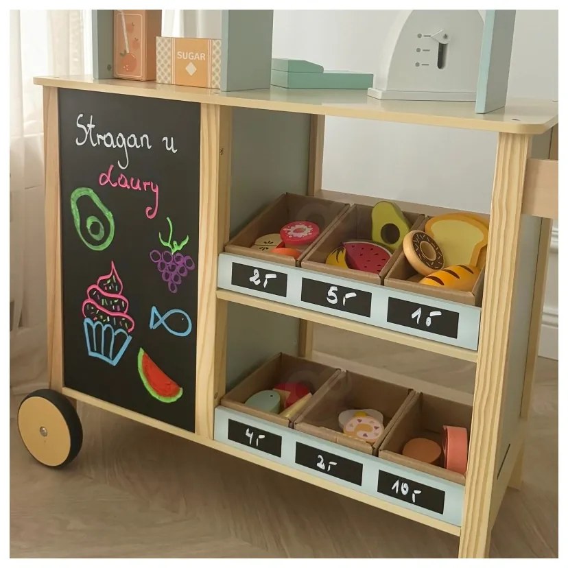 Woopie green sklepik duży wielofunkcyjny drewniany stragan food truck 73 el