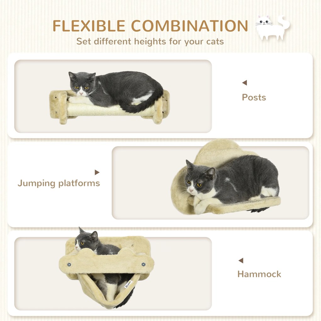PawHut Drabinka dla kota Montowany na ścianie Odporna na zużycie powierzchnia sizalowa Stabilne wsparcie Beżowy | Aosom PL