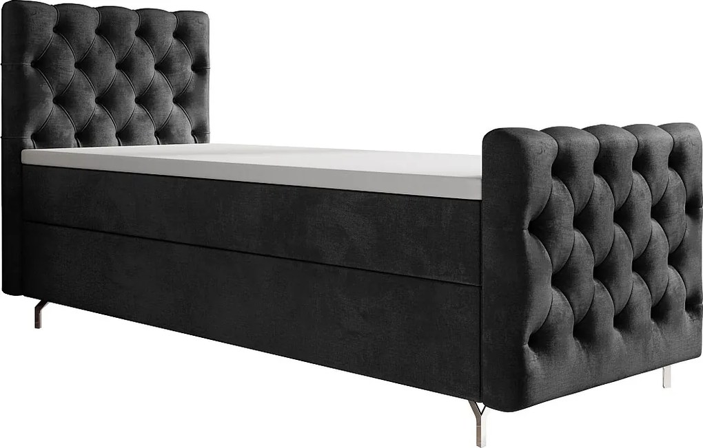 BEDANTE łóżko kontynentalne CHESTER PLUS 90x200 ciemnoszary z materacem H3 i topperem łóżko z pojemnikiem, pojedyncze, hotelowe, do sypialni, ze schowkiem