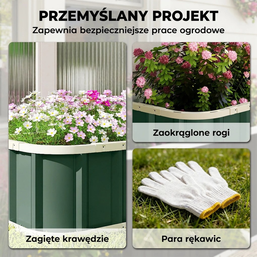 Outsunny Podwyższona grządka stalowa, donica z zatrzaskami, zagięta krawędź, inspekt 136 x 52 x 31 cm Jasnozielony | Aosom PL
