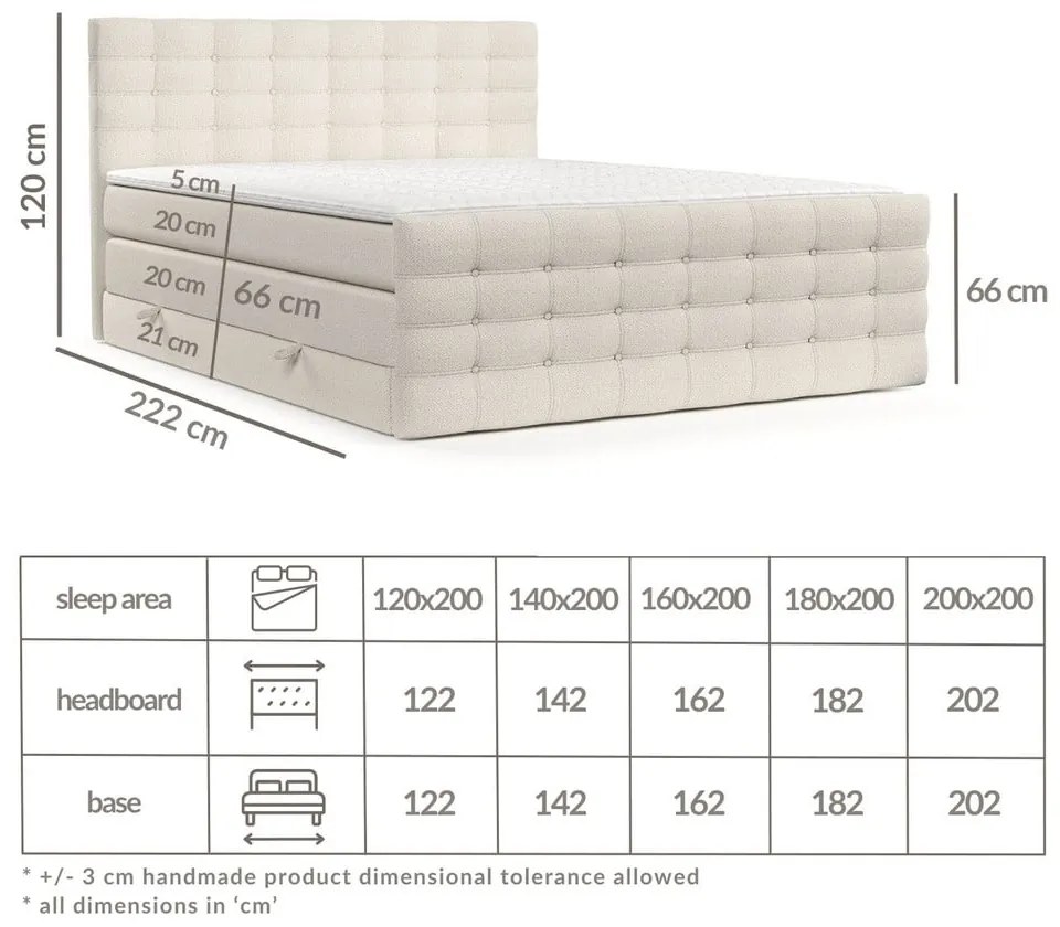Beżowe łóżko boxspring ze schowkiem 180x200 cm Blend – Maison de Rêve