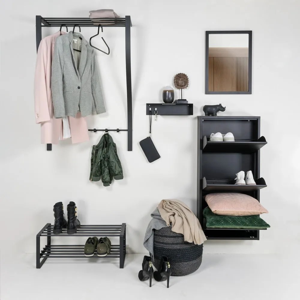 Czarny metalowy wieszak ścienny z półką 75 cm Carve – Spinder Design