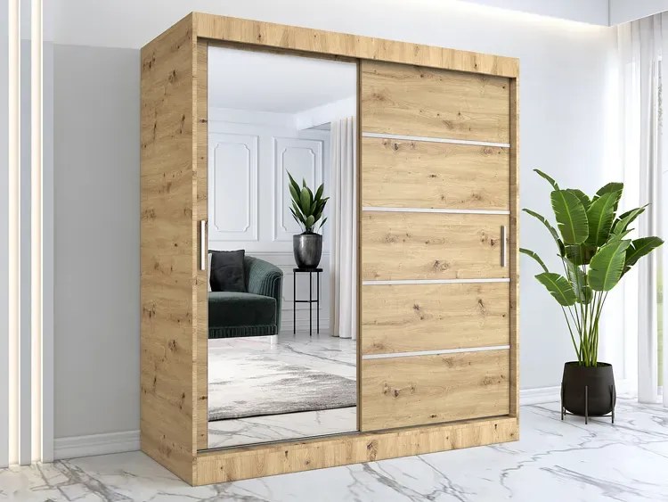 Szafa przesuwna 180 cm w kolorze dąb artisan - Ebia 5X