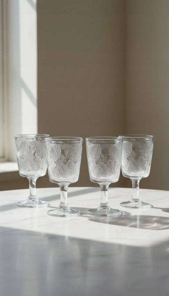 Kielich szklany 350 ml z tłoczonym wzorem liści elegancka szklanka na nodze