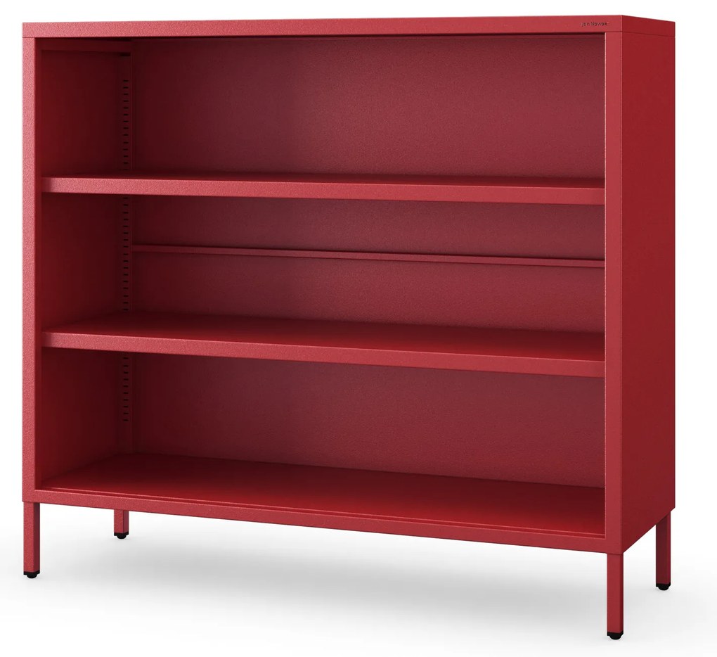 Niski regał metalowy czerwony Modern LUCA, 1000 x 900 x 350 mm