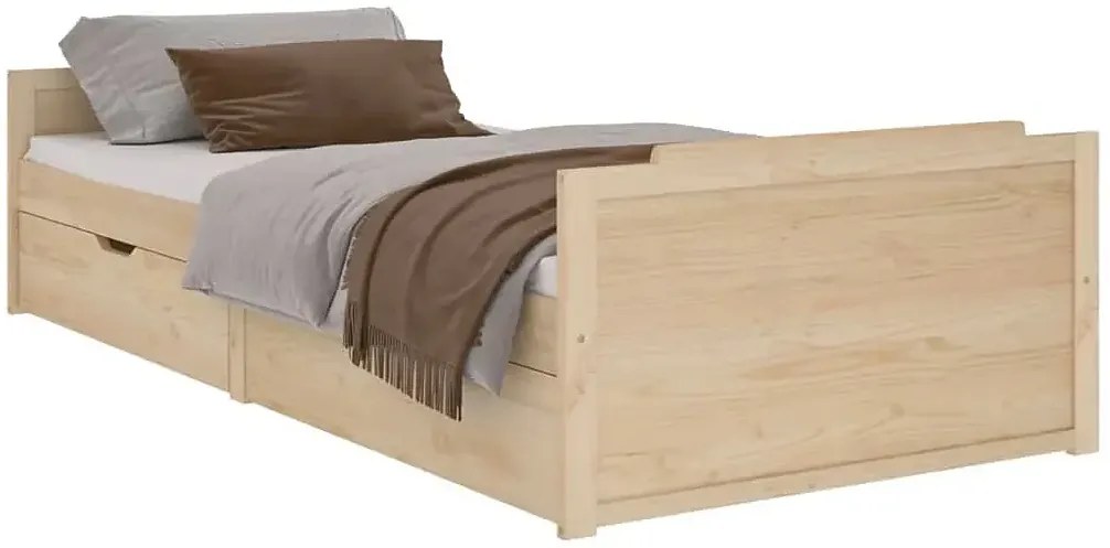Sosnowe pojedyncze łóżko z szufladami 90x200 - Kamos