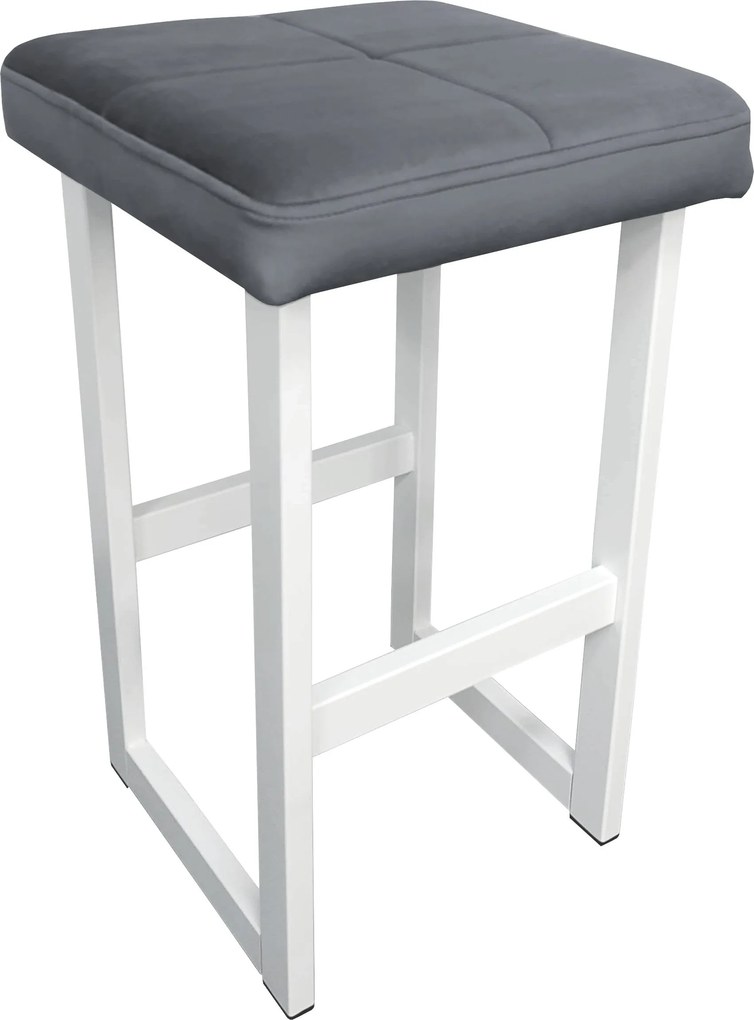 Hoker ALEX krzesło barowe tkanina Welur podstawa metalowa : Kolor Stelaża - Biały, Kolor tkaniny - VELVET - BL14, Wysokość - 60 cm
