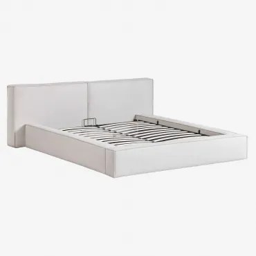 Łóżko Z Tapicerowanym Pojemnikiem Na Pościel Lunari Chenilla W Kolorze Złamanej Bieli & 140 X 190 Cm - Sklum