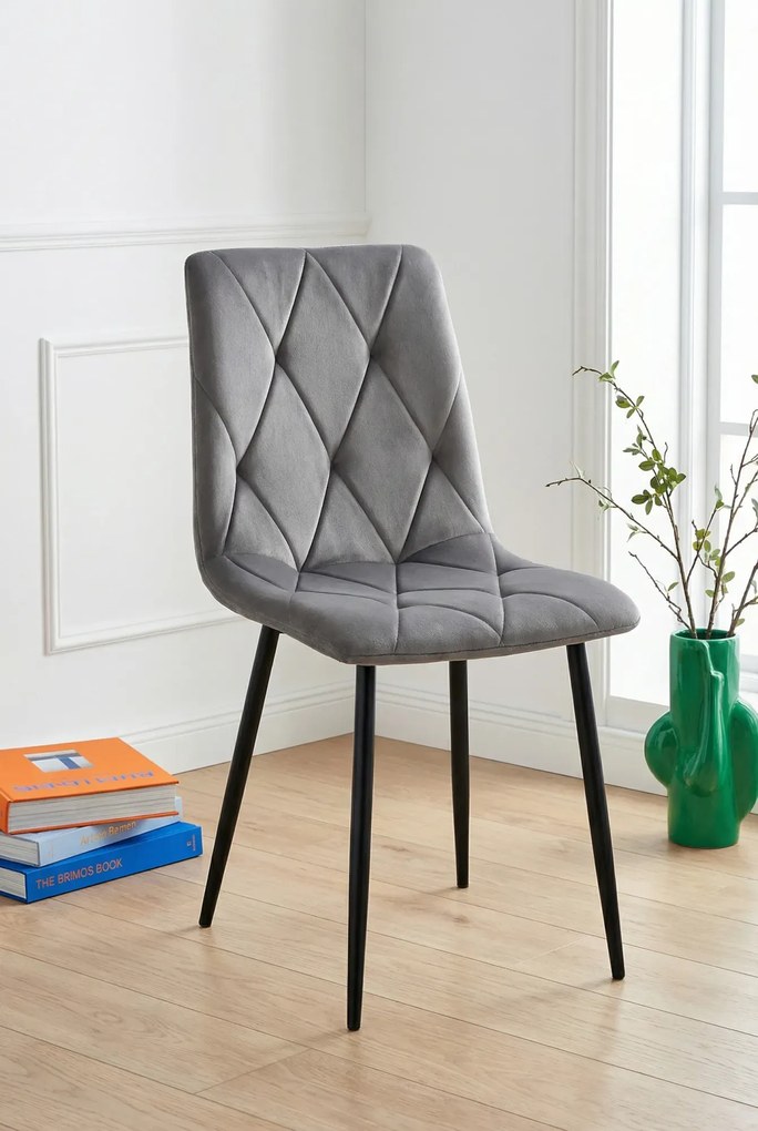 Ciemnoszare krzesło pikowane welurowe K8-L83