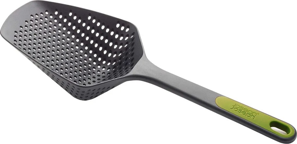 Durszlak Scoop Plus Joseph Joseph z nylonu odpornego na ciepło z antypoślizgową rączką i wbudowanymi haczykami - Zielony