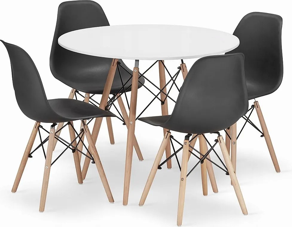 Zestaw Valora KOVA 90 Round Table Set White + 4 krzesła Osaka Black