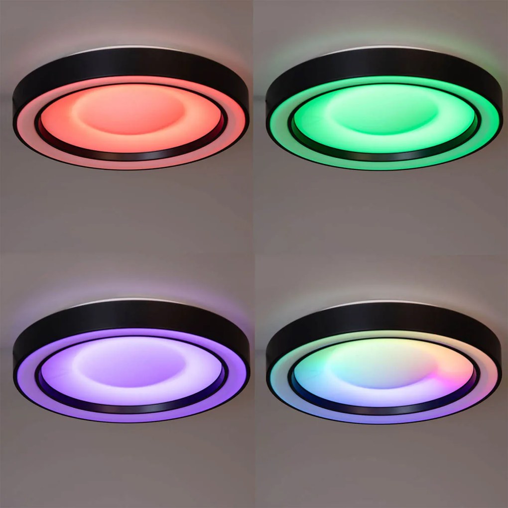 Lampa sufitowa czarna z wbudowanym ściemnialnym oświetleniem LED RGBW i pilotem - Arco