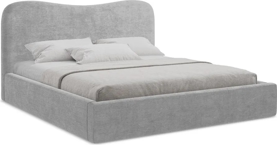 Jasnoszare tapicerowane łóżko dwuosobowe ze schowkiem ze stelażem 140x200 cm Kahai – Makamii