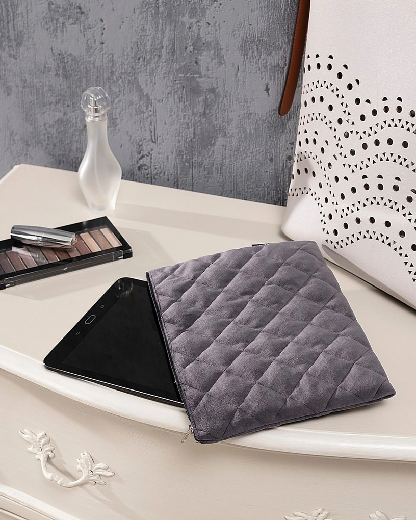 Etui na tablet Velvet kolor szary tkanina połyskliwa, welwetowa