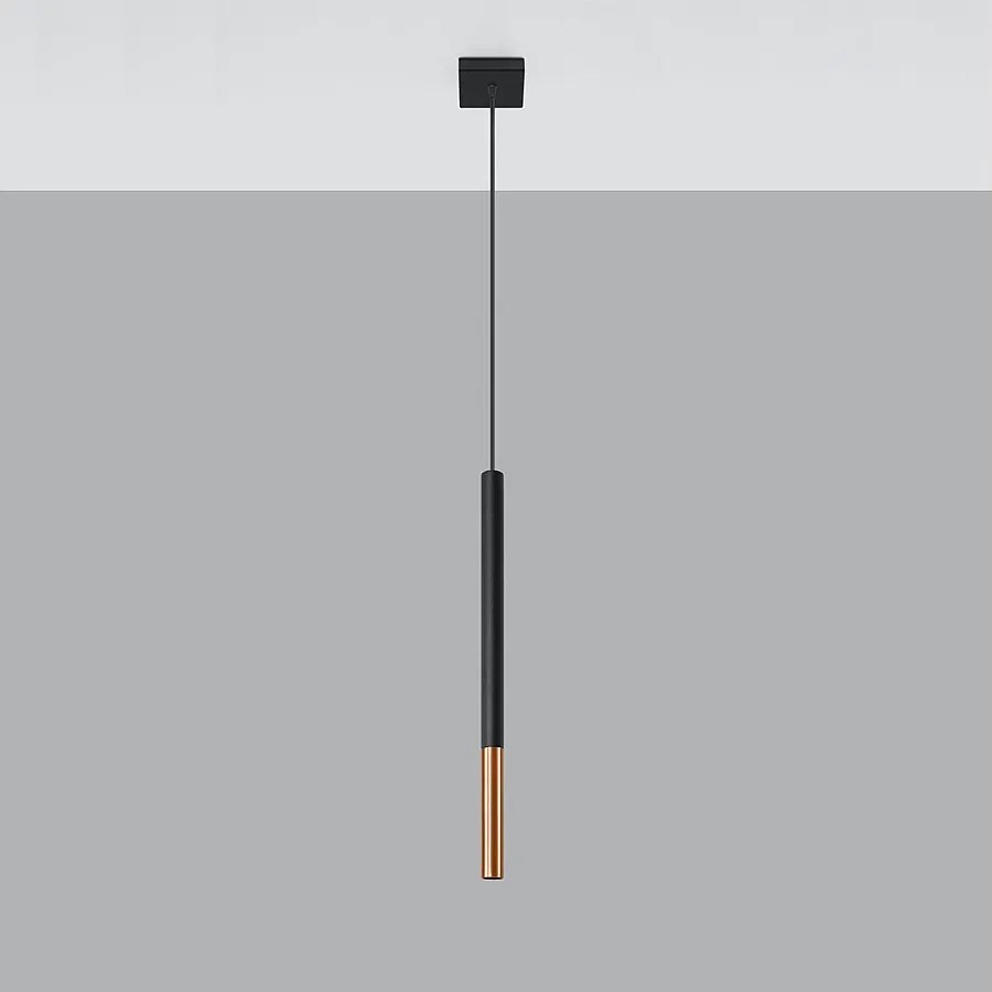 Lampy wiszące nowoczesny Flar, stal - 1 źródło światła 4000K - L.8 x H.100 cm - czarny/miedź