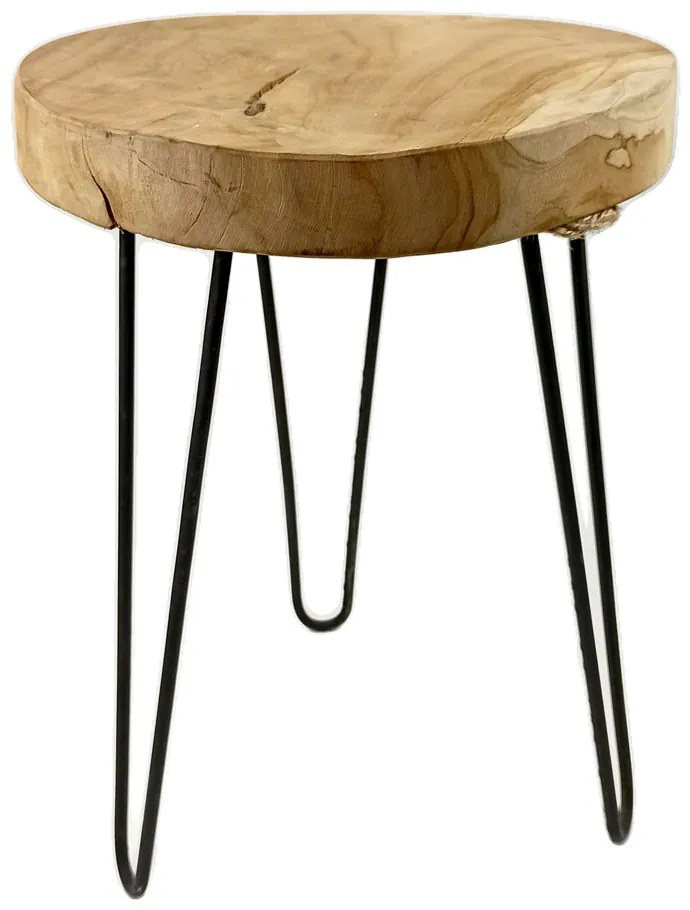 Drewniany stołek, taboret z metalowymi nogami, industrial, natural style