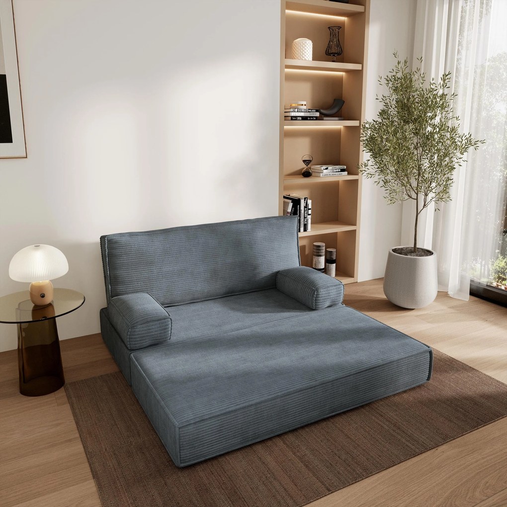 Masseno Sofa piankowa LADIA z funkcją spania, Kanapa z pianki do salonu, Bezmontażowa, Tkanina sztruksowa – Szary POSO 60