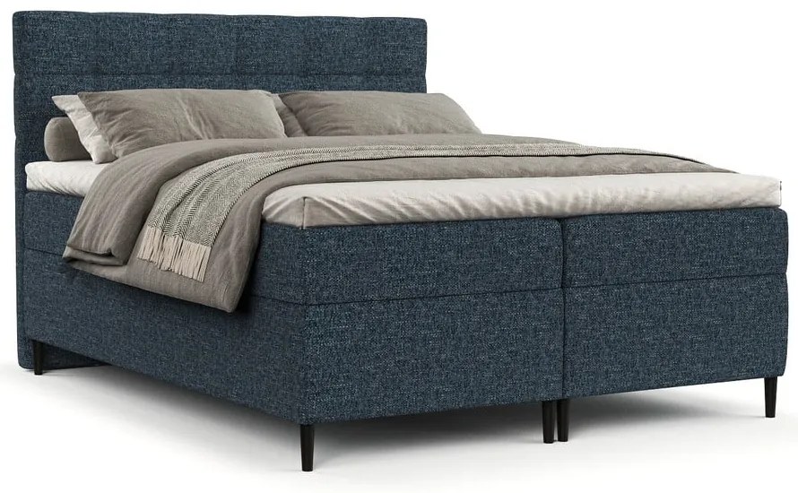 Ciemnoniebieskie łóżko boxspring ze schowkiem 180x200 cm Urbaneo – Maison de Rêve