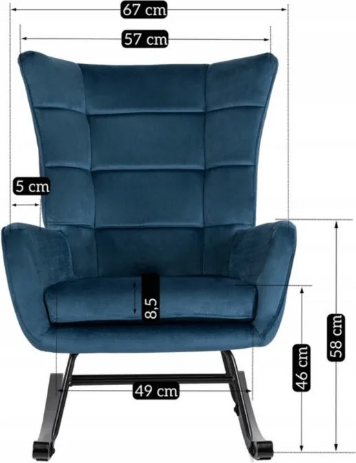 Fotel Bujany na Biegunach Uszak Wypoczynkowy JACKSON Granatowy Welurowy do Salonu Nowoczesny