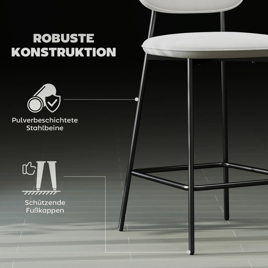 HOMCOM Zestaw 2 hokerów barowych, hoker bistro z podnóżkiem, welurowe obicie, stalowe nogi, do jadalni, 45 x 49 x 102 cm, jasnoszary | Aosom PL