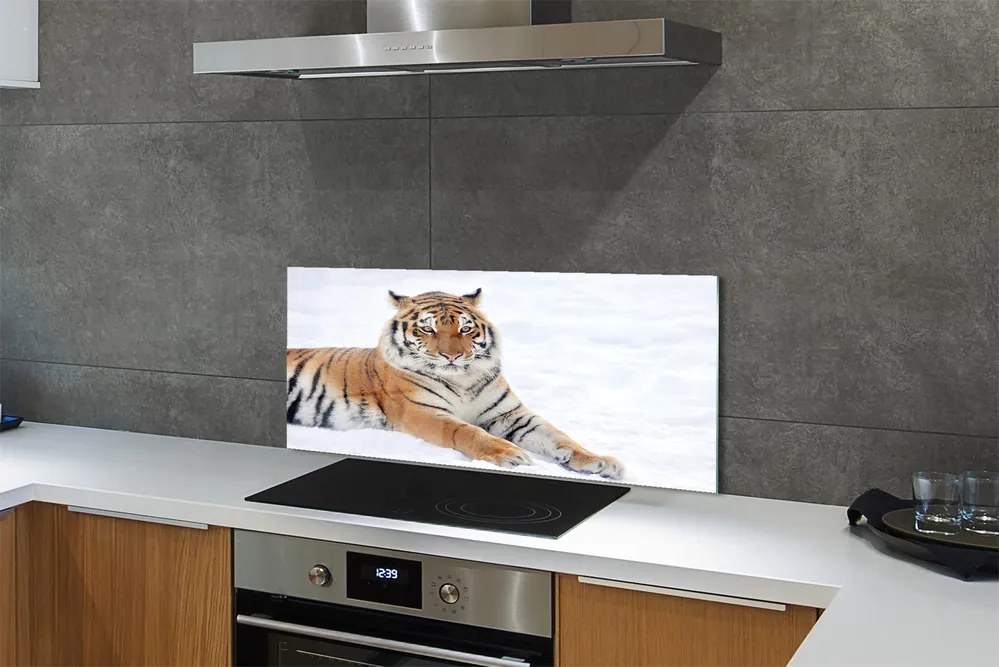 Panel szklany do Kuchni Tygrys Syberyjski w Śniegu