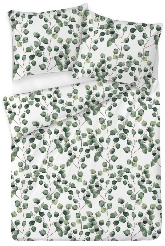 Matex Pościel satynowa Liście eukaliptusa akwarela, 140 x 200 cm, 70 x 90 cm